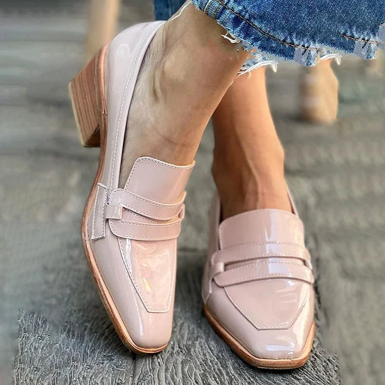 Stella | Women's Shiny Loafers With Wide Heel, Elegant Summer Footwear for Holidays and Smart Occasions, Elegant Summer Footwear for Holidays and Smart Occasions - Pink