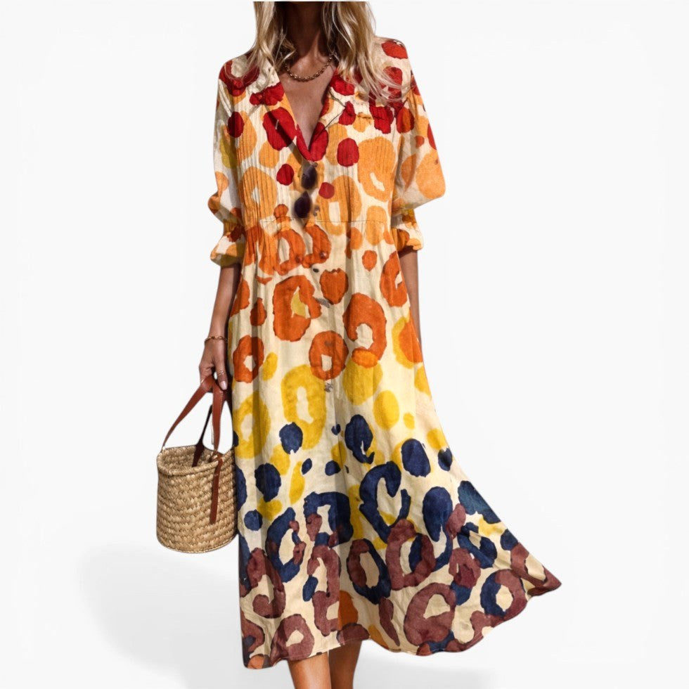 Tahlia | Women's Relaxed Shirt Dress with Bold Print, Button-Front Day Dress | Direct Attire | Naranja