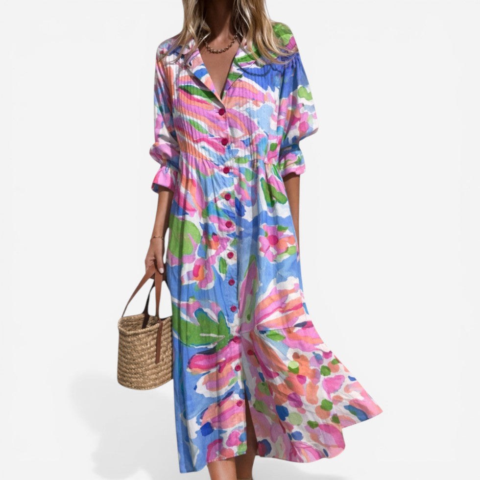 Tahlia | Women's Relaxed Shirt Dress with Bold Print, Button-Front Day Dress | Direct Attire | Azul