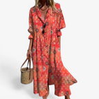 Tahlia | Women's Relaxed Shirt Dress with Bold Print, Button-Front Day Dress | Direct Attire | Rojo
