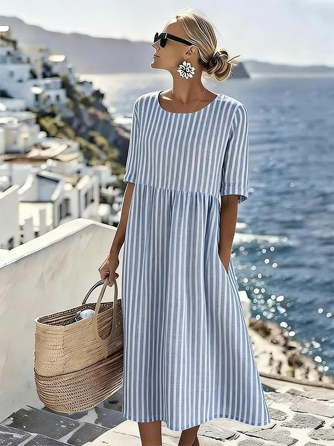 Tahlia | Women's Striped Midi Dress, Relaxed Flowing Summer Dress | Direct Attire