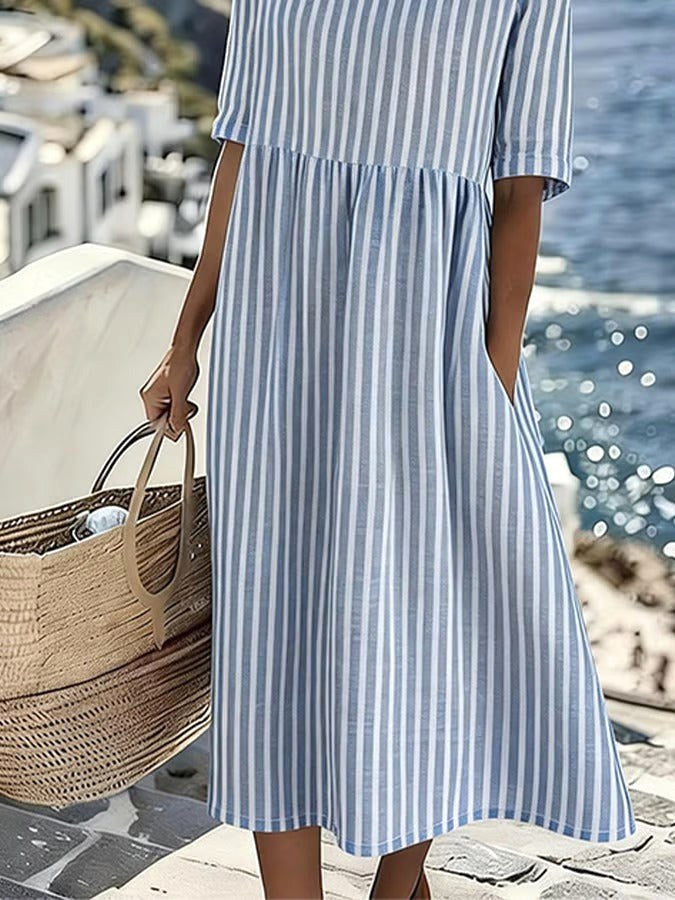 Tahlia | Women's Striped Midi Dress, Relaxed Flowing Summer Dress | Direct Attire