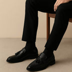 Taj | Men's Box Calf Leather Saddle Loafers, Slip-On Tassel Loafers | Direct Attire