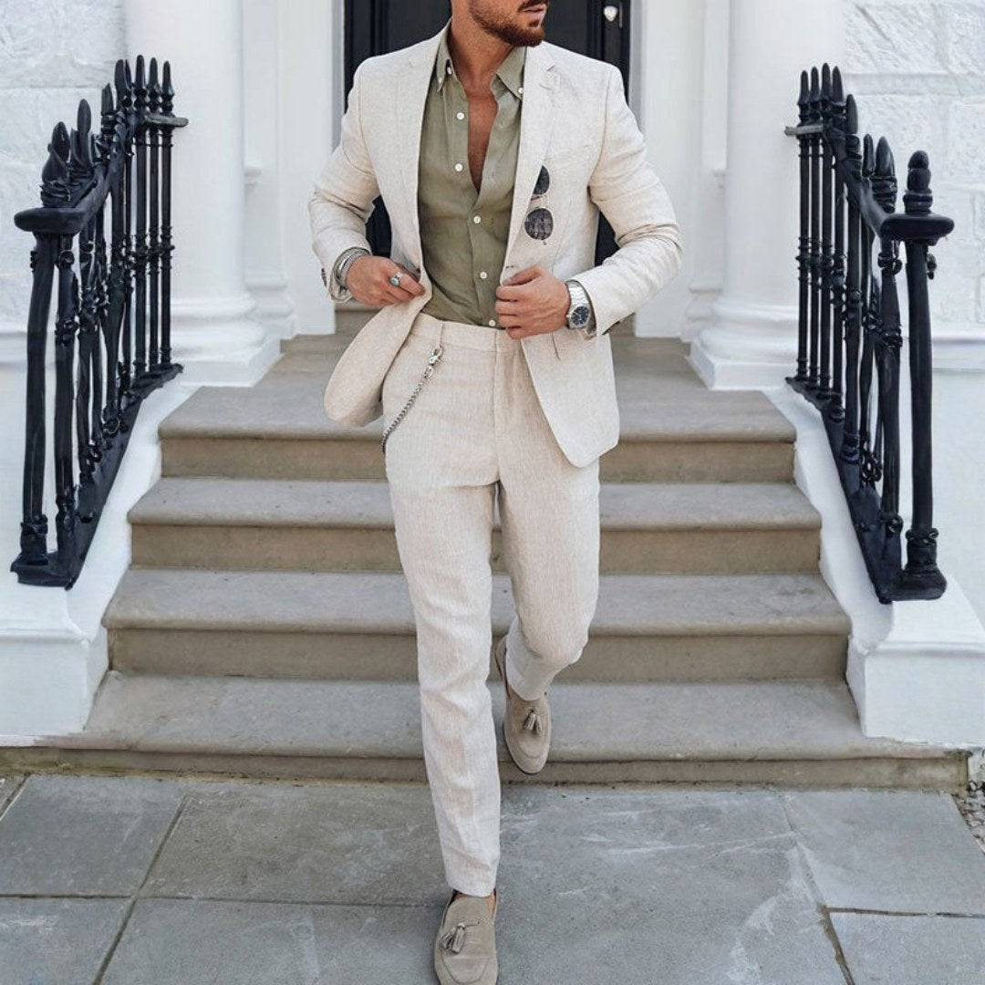 Tamara | Men's Linen Two-Piece Suit, Slim Fit Blazer Suit | Direct Attire | Beige
