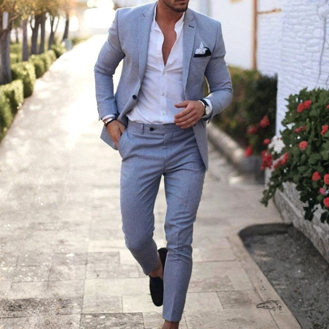 Tamara | Men's Linen Two-Piece Suit, Slim Fit Blazer Suit | Direct Attire | Azul claro