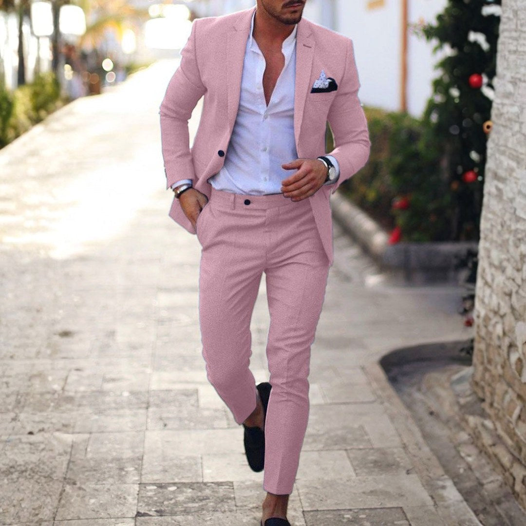 Tamara | Men's Linen Two-Piece Suit, Slim Fit Blazer Suit | Direct Attire | Rosa
