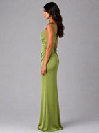 Tanya | Women's Satin Maxi Dress with Ruched Waist, Sculpted Evening Dress | Direct Attire | Black