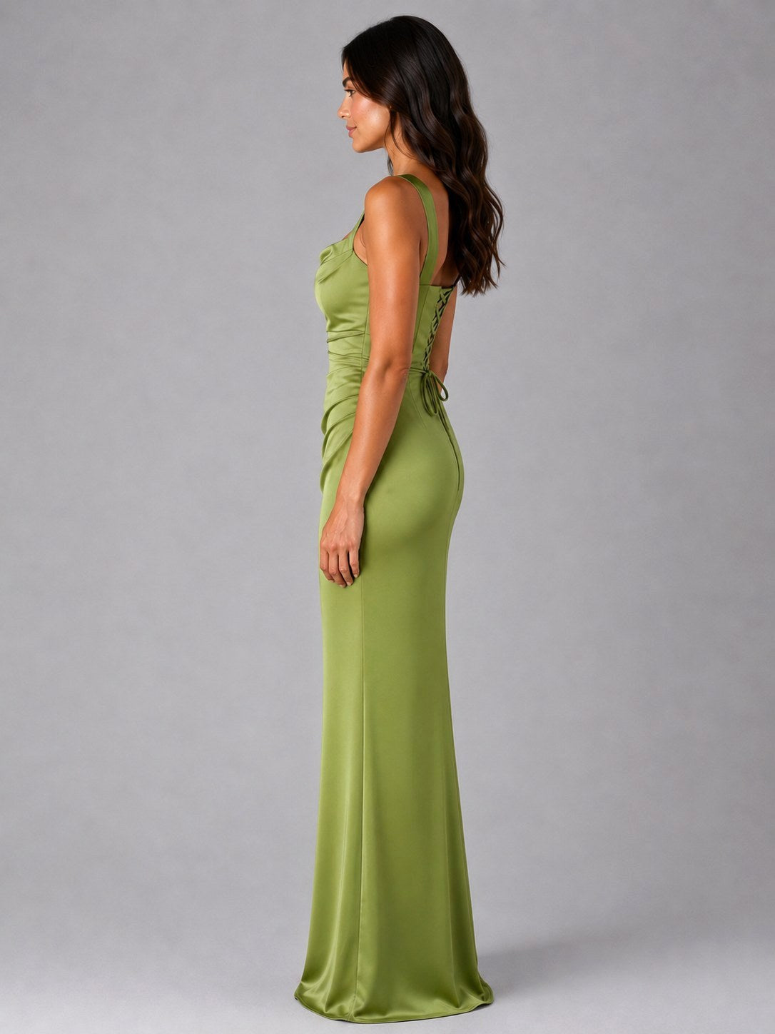 Tanya | Women's Satin Maxi Dress with Ruched Waist, Sculpted Evening Dress | Direct Attire | Black