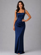 Tanya | Women's Satin Maxi Dress with Ruched Waist, Sculpted Evening Dress | Direct Attire