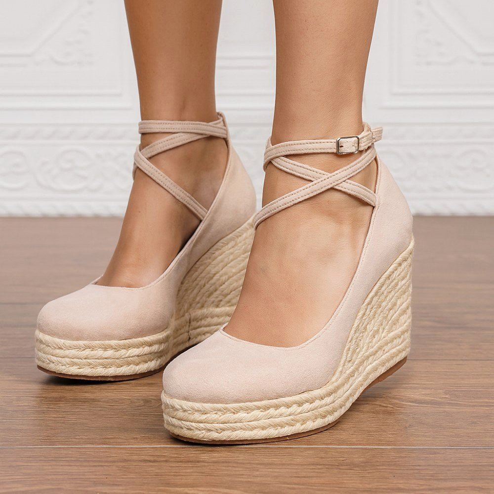 Taylah | Women's Orthopedic Suede Espadrille Wedge Sandals, Woven Rope Wedge Sandals