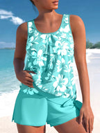 Teagan | Women's Tankini Shorts Swimsuit Set, Flattering Summer Swimwear for Holidays and Beach Days, Flattering Summer Swimwear for Holidays and Beach Days - Aqua Blue