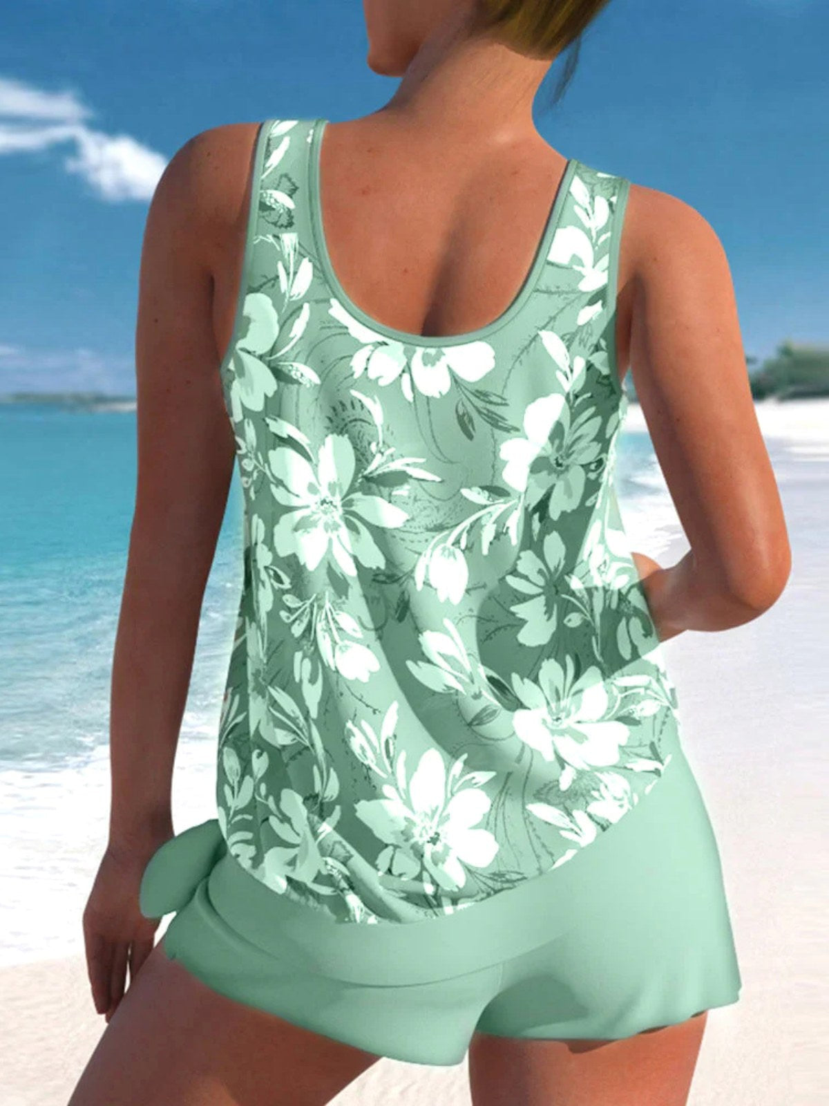 Teagan | Women's Tankini Shorts Swimsuit Set, Flattering Summer Swimwear for Holidays and Beach Days, Flattering Summer Swimwear for Holidays and Beach Days - Light Grey