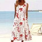 Tegan | Women's Sleeveless A-Line Midi Dress, Floral Print Midi Dress | Direct Attire | Rood