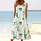 Tegan | Women's Sleeveless A-Line Midi Dress, Floral Print Midi Dress | Direct Attire | Groen