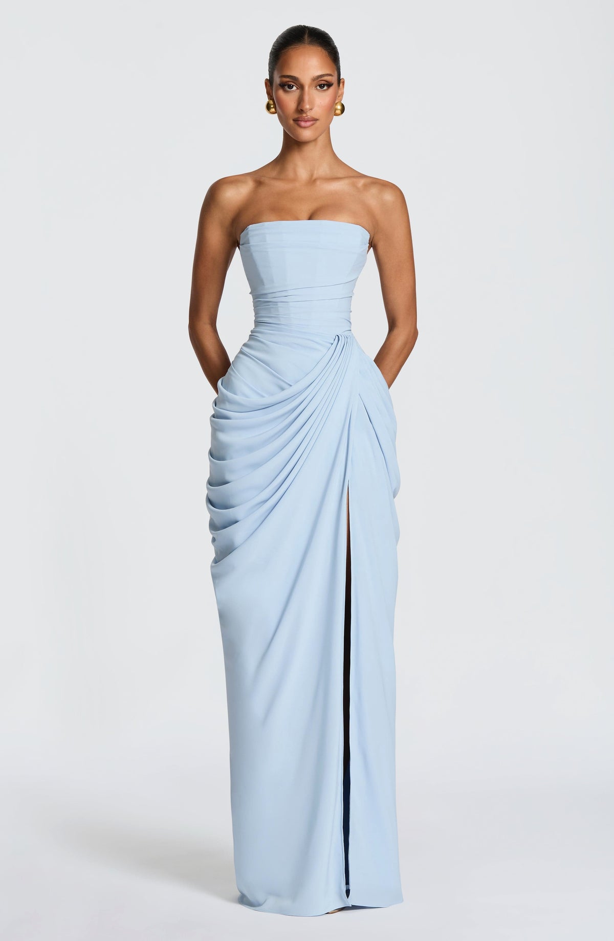 Tegan | Women's Strapless Maxi Dress with Sculpted Bodice, Evening Maxi Dress | Direct Attire