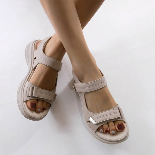 Tiarna | Women's Orthopedic Flat Strap Sandals, Supportive Everyday Sandals | Direct Attire | Beige