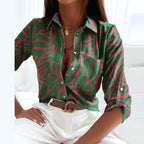 Tiffany | Women's Collared Printed Blouse, Classic Button-Up Top | Direct Attire