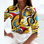 Tiffany | Women's Collared Printed Blouse, Classic Button-Up Top | Direct Attire