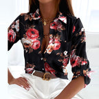 Tiffany | Women's Collared Printed Blouse, Classic Button-Up Top | Direct Attire | Red heart