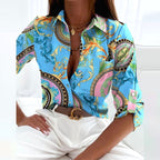 Tiffany | Women's Collared Printed Blouse, Classic Button-Up Top | Direct Attire | Black Pink Flowers