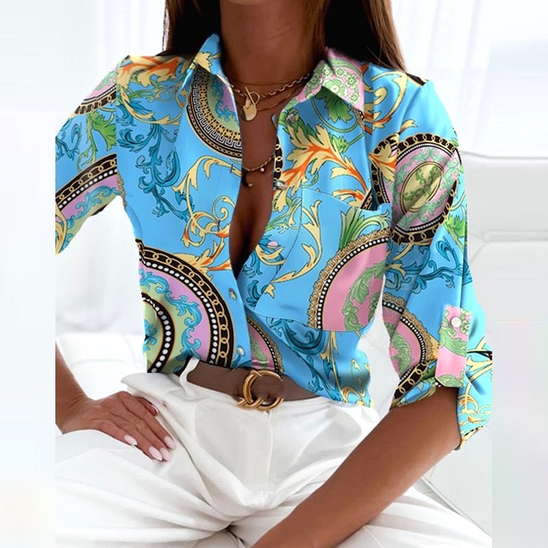 Tiffany | Women's Collared Printed Blouse, Classic Button-Up Top | Direct Attire | Black Pink Flowers