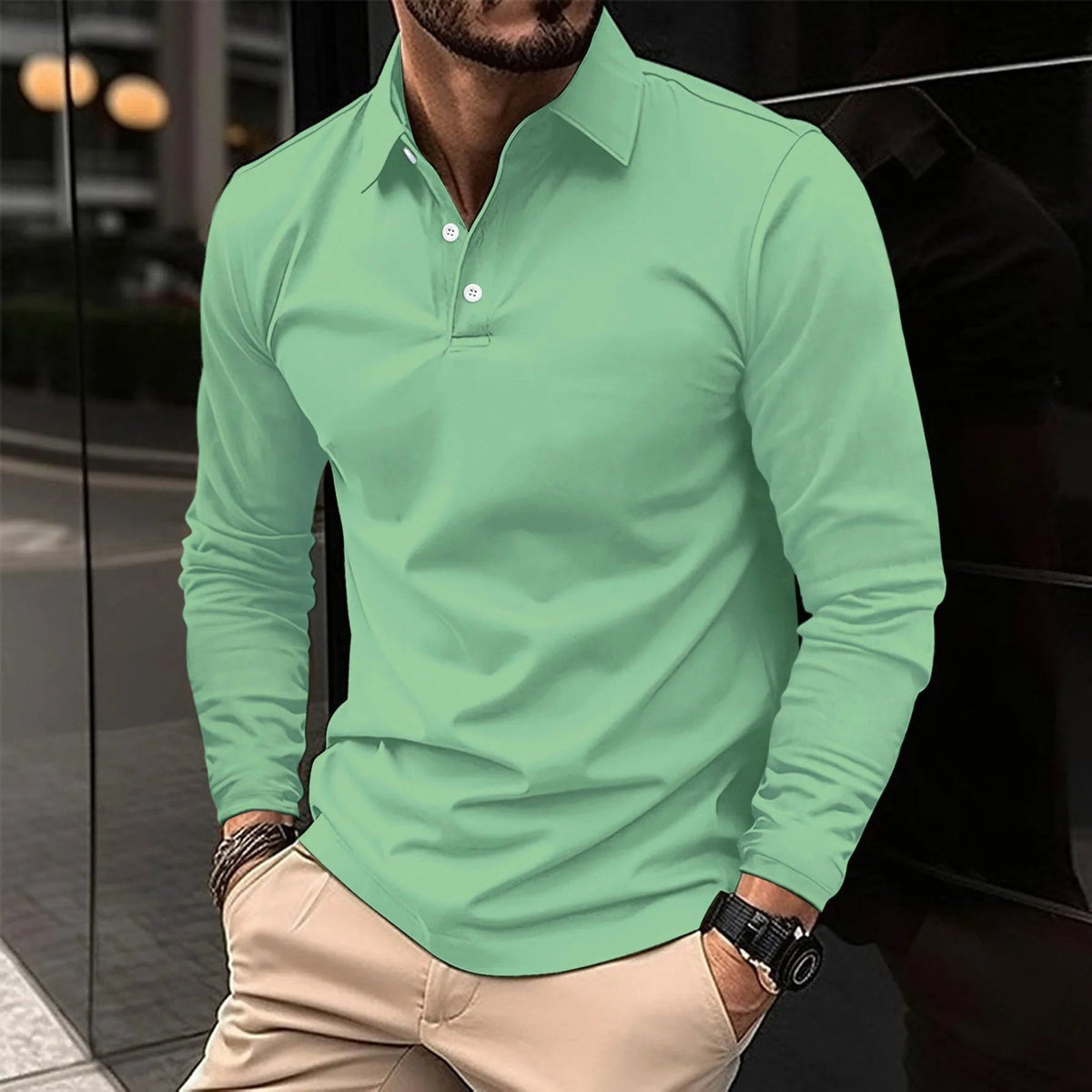 Toby | Men's Long-Sleeve Polo Shirt, Classic Button-Up Polo | Direct Attire