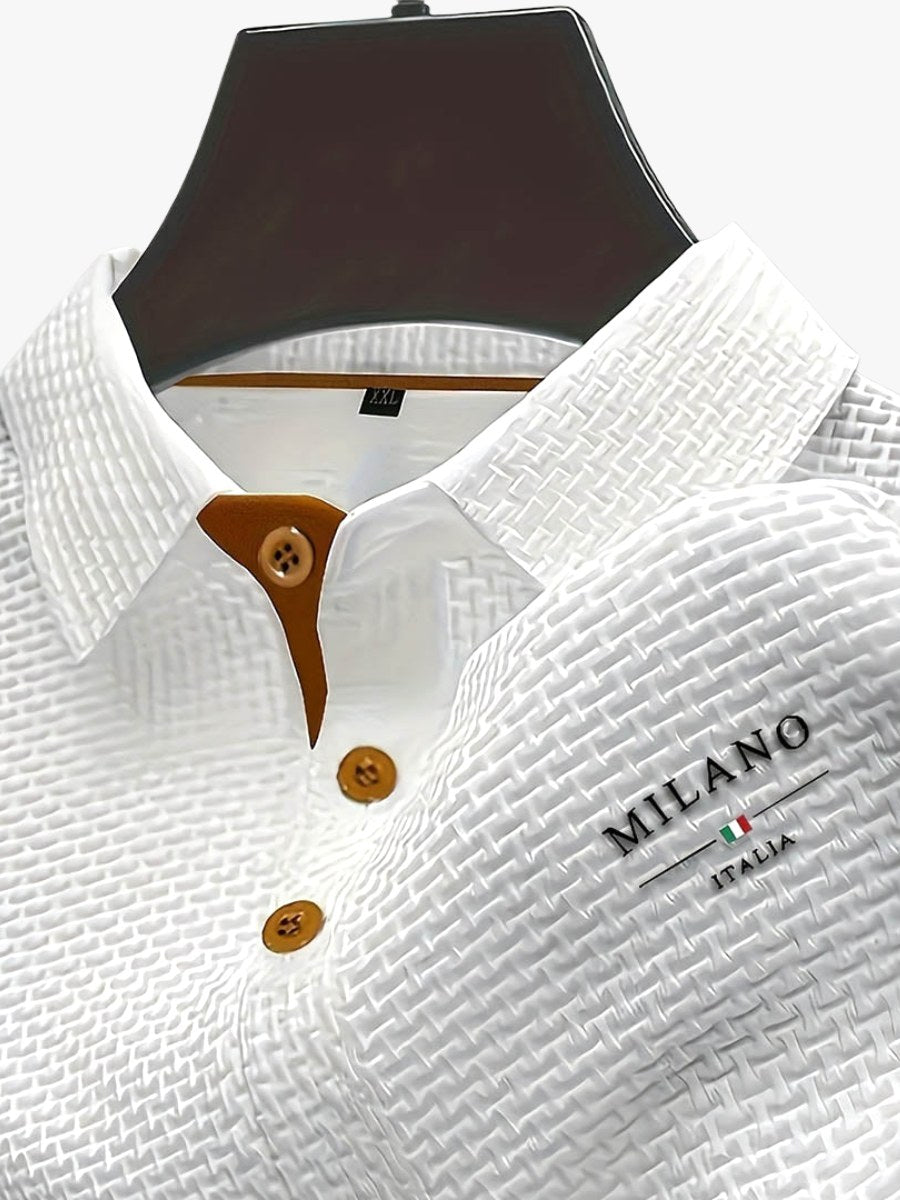 Toby | Men's Textured Polo Shirt, Woven Structured Shirt | Direct Attire | White