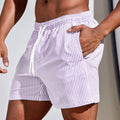 Troy | Men's Striped Swim Shorts with Drawstring, Beach Shorts | Direct Attire | Roze