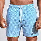 Troy | Men's Striped Swim Shorts with Drawstring, Beach Shorts | Direct Attire | Lichtblauw