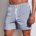 Troy | Men's Striped Swim Shorts with Drawstring, Beach Shorts | Direct Attire | Grijs