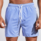 Troy | Men's Striped Swim Shorts with Drawstring, Beach Shorts | Direct Attire | Blauw