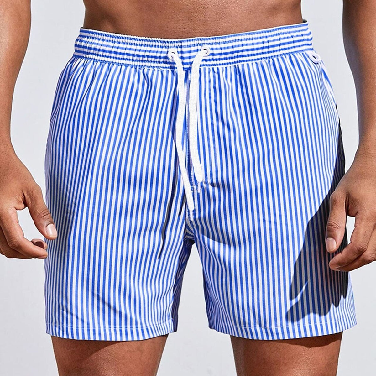 Troy | Men's Striped Swim Shorts with Drawstring, Beach Shorts | Direct Attire | Blauw