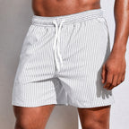 Troy | Men's Striped Swim Shorts with Drawstring, Beach Shorts | Direct Attire | Lichtgrijs