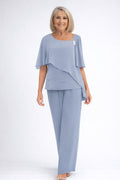 Vivienne | Women's Chiffon Cape Two-Piece Set, Coordinated Summer Outfit for Holidays and Casual Wear, Coordinated Summer Outfit for Holidays and Casual Wear - Light Blue