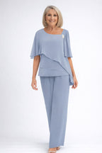 Vivienne | Women's Chiffon Cape Two-Piece Set, Coordinated Summer Outfit for Holidays and Casual Wear, Coordinated Summer Outfit for Holidays and Casual Wear - Light Blue