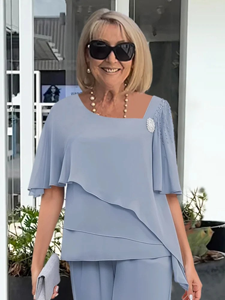 Vivienne | Women's Chiffon Cape Two-Piece Set, Coordinated Summer Outfit for Holidays and Casual Wear, Coordinated Summer Outfit for Holidays and Casual Wear - image 5