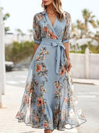Vivienne | Women's Light Blue Wrap Midi Dress, Flattering Summer Dress for Holidays and Everyday Wear, Flattering Summer Dress for Holidays and Everyday Wear - image 1