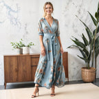 Vivienne | Women's Light Blue Wrap Midi Dress, Flattering Summer Dress for Holidays and Everyday Wear, Flattering Summer Dress for Holidays and Everyday Wear - image 2