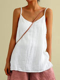 Willow | Women's Linen V-Neck Spaghetti Strap Cami Top, Lightweight Summer Top for Holidays and Casual Wear, Lightweight Summer Top for Holidays and Casual Wear - White