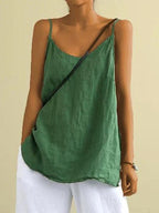 Willow | Women's Linen V-Neck Spaghetti Strap Cami Top, Lightweight Summer Top for Holidays and Casual Wear, Lightweight Summer Top for Holidays and Casual Wear - Green