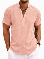 Xavier | Men's Short-Sleeve Shirt with Stand Collar, Relaxed-Fit Casual Shirt | Direct Attire