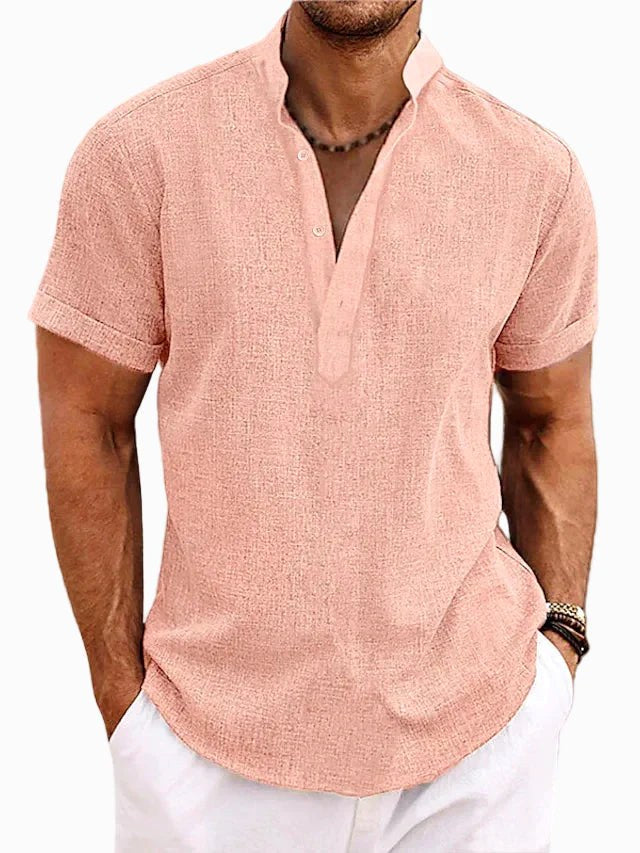 Xavier | Men's Short-Sleeve Shirt with Stand Collar, Relaxed-Fit Casual Shirt | Direct Attire