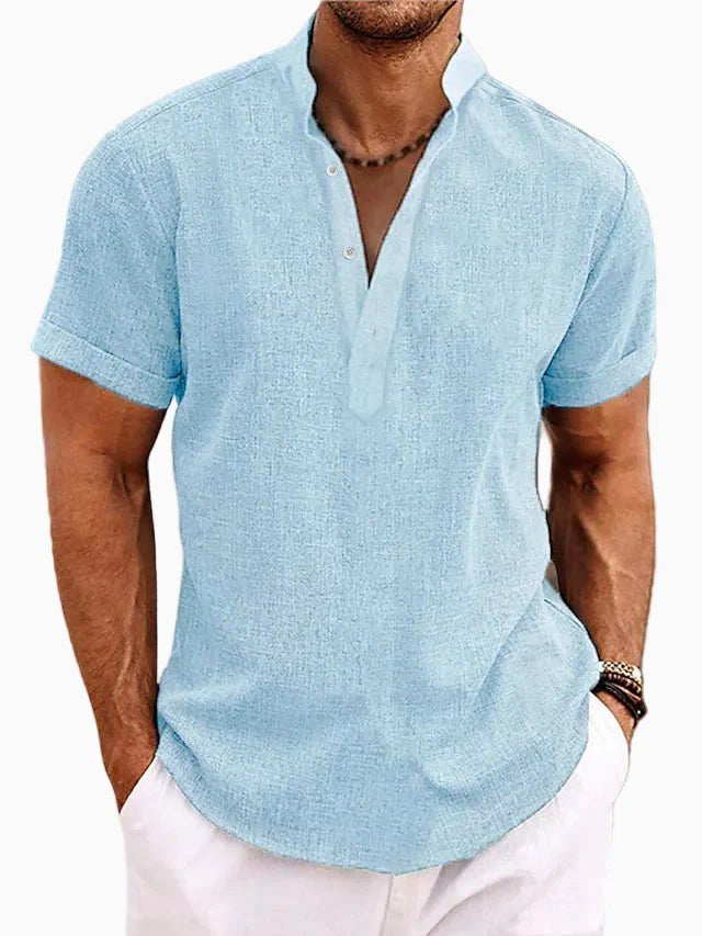 Xavier | Men's Short-Sleeve Shirt with Stand Collar, Relaxed-Fit Casual Shirt | Direct Attire