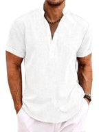 Xavier | Men's Short-Sleeve Shirt with Stand Collar, Relaxed-Fit Casual Shirt | Direct Attire