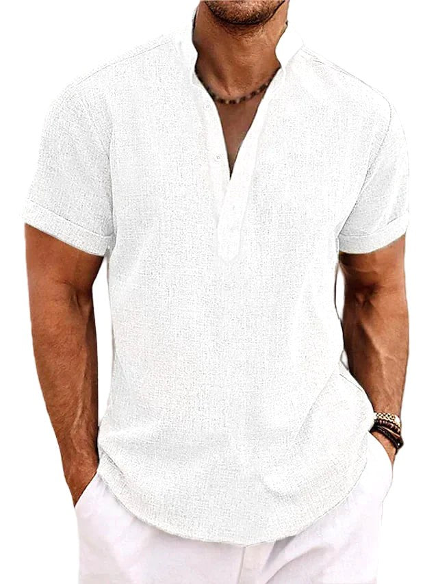 Xavier | Men's Short-Sleeve Shirt with Stand Collar, Relaxed-Fit Casual Shirt | Direct Attire