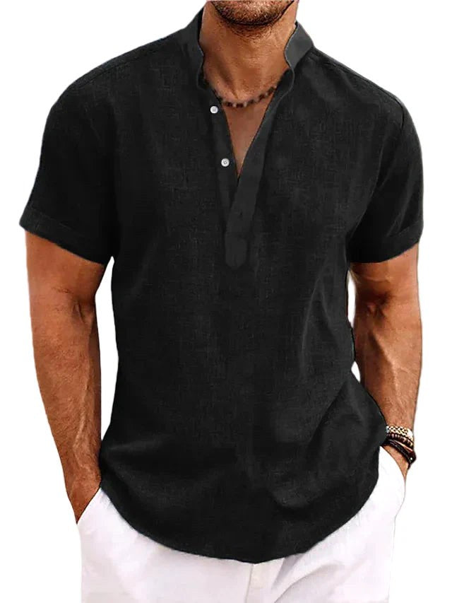 Xavier | Men's Short-Sleeve Shirt with Stand Collar, Relaxed-Fit Casual Shirt | Direct Attire