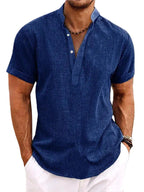 Xavier | Men's Short-Sleeve Shirt with Stand Collar, Relaxed-Fit Casual Shirt | Direct Attire