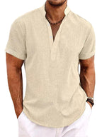 Xavier | Men's Short-Sleeve Shirt with Stand Collar, Relaxed-Fit Casual Shirt | Direct Attire