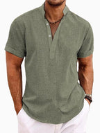 Xavier | Men's Short-Sleeve Shirt with Stand Collar, Relaxed-Fit Casual Shirt | Direct Attire