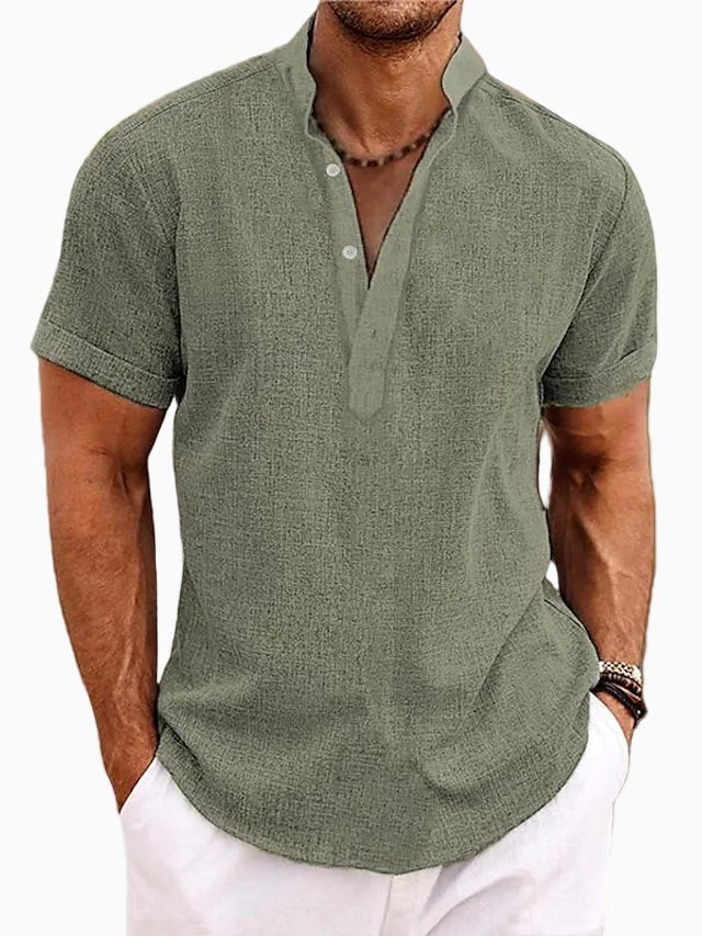Xavier | Men's Short-Sleeve Shirt with Stand Collar, Relaxed-Fit Casual Shirt | Direct Attire
